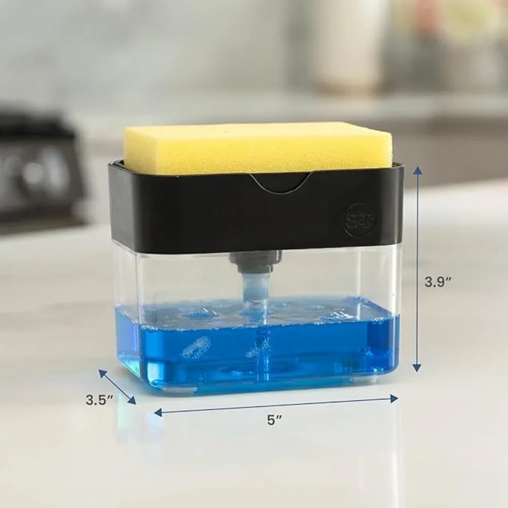 2-in-1 Dish Soap Dispenser Pump & Sponge Holder Kitchen Sink Organizer 13 oz